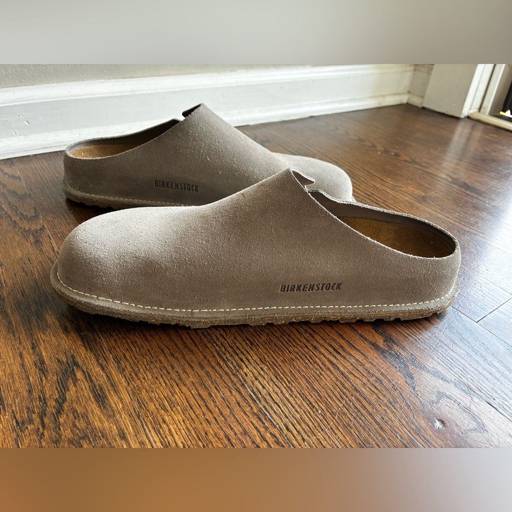 Birkenstock Taupe Suede Slip-On Mule Clogs - Picture 2 of 7